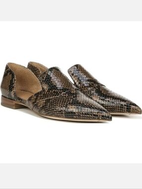Franco Sarto Toby Pointed D'Orsay Flat  Brown Leather Snake Print Size 8.5